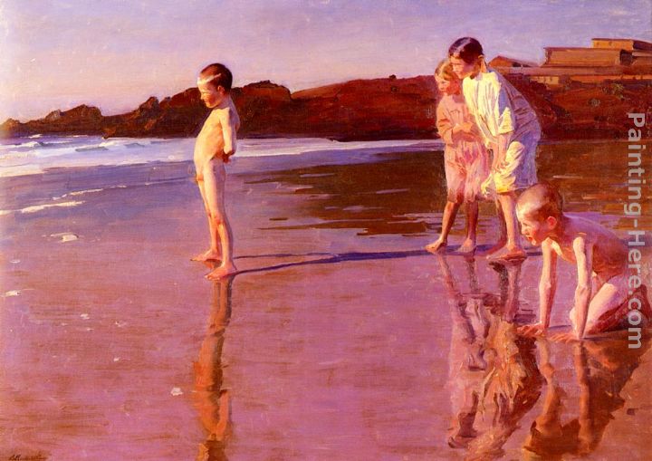 Children On The Beach At Sunset, Valencia